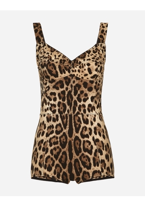 Dolce & Gabbana Leopard-print Charmeuse Bodysuit - Woman Shirts And Tops Animal Print Silk 40