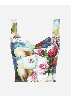 Dolce & Gabbana Cotton Corset Top With Nocturnal Flower Print - Woman Shirts And Tops Print 42