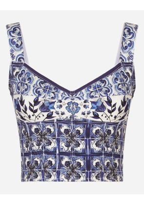 Dolce & Gabbana Majolica-print Charmeuse Corset - Woman Shirts And Tops Blue Silk 36