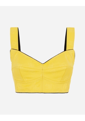 Dolce & Gabbana Jacquard Corset Top With All-over Dg Logo - Woman Shirts And Tops Yellow 48