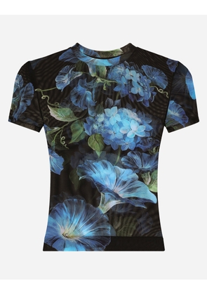 Dolce & Gabbana Tulle T-shirt With Bluebell Print - Woman Shirts And Tops Print 36