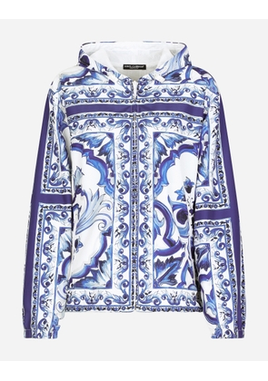 Dolce & Gabbana Majolica-print Windbreaker With Hood - Woman Coats And Jackets Multi-colored Nylon 40