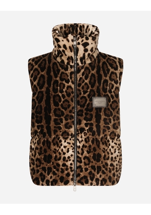 Dolce & Gabbana Sleeveless Leopard-print Jacket With Logo Tag - Woman Coats And Jackets Animal Print Velvet 38
