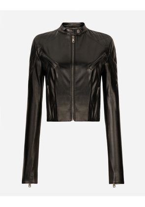 Dolce & Gabbana Short Leather Biker Jacket - Woman Coats And Jackets Black Leather 40