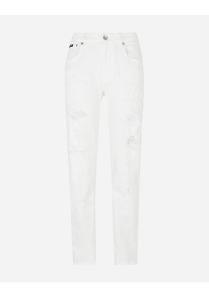 Dolce & Gabbana Boyfriend Jeans With Rips - Woman Denim White Cotton 42
