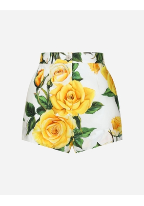 Dolce & Gabbana Cotton Shorts With Yellow Rose Print - Woman Trousers And Shorts Print 38