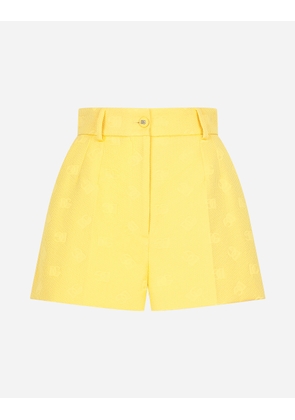 Dolce & Gabbana Jacquard Shorts With All-over Dg Logo - Woman Trousers And Shorts Yellow 38