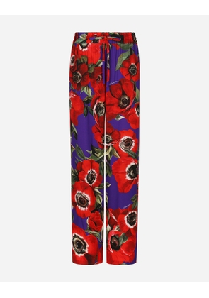 Dolce & Gabbana Flared Charmeuse Pants With Anemone Print - Woman Trousers And Shorts Print 50