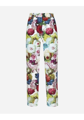 Dolce & Gabbana Cotton Pants With Nocturnal Flower Print - Woman Trousers And Shorts Print 38