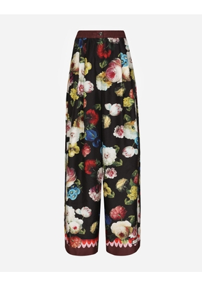 Dolce & Gabbana Twill Pajama Pants With Nocturnal Flower Print - Woman Trousers And Shorts Print 38