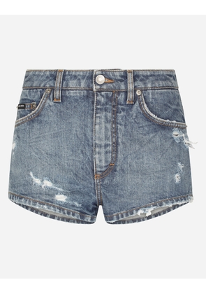 Dolce & Gabbana Denim Shorts With Ripped Details - Woman Denim Multi-colored 44