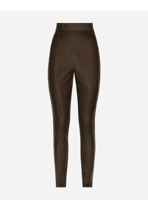 Dolce & Gabbana Shiny Satin Leggings With Branded Elastic - Woman Trousers And Shorts Brown Fabric 46