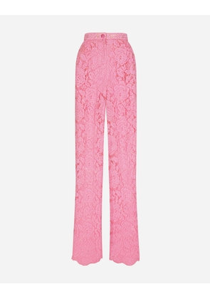 Dolce & Gabbana Flared Branded Stretch Lace Pants - Woman Trousers And Shorts Pink Lace 42