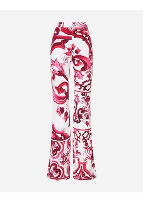 Dolce & Gabbana Flared Majolica-print Organzine Pants - Woman Trousers And Shorts Fuchsia Viscose 46