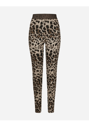 Dolce & Gabbana Jersey Leggings With Jacquard Leopard Design - Woman Trousers And Shorts Multi-colored Viscose 42