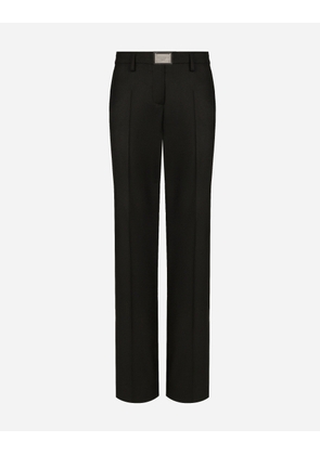 Dolce & Gabbana Flared Flannel Pants With Logo Tag - Woman Trousers And Shorts Black Wool 38