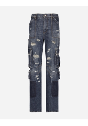 Dolce & Gabbana Denim Cargo Jeans With Rips - Woman Denim Multi-colored Cotton 46