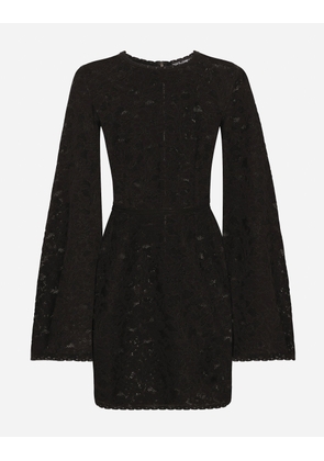 Dolce & Gabbana Short Lace-stitch Dress With Full Sleeves - Woman Dresses Black Lace 50