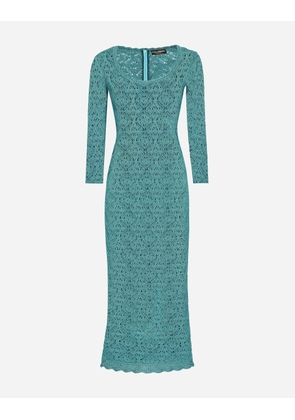 Dolce & Gabbana Crochet Calf-length Dress - Woman Dresses Blue 40