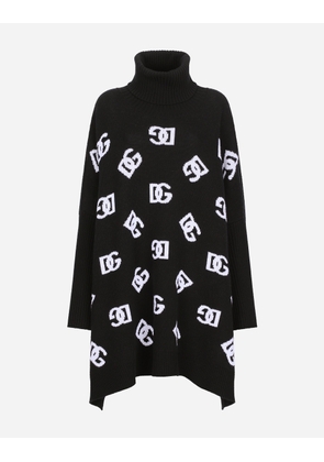 Dolce & Gabbana Wool Poncho With Jacquard Dg Logo - Woman Coats And Jackets Multi-colored Xl