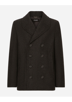 Dolce & Gabbana Double-breasted Wool Pea Coat With Branded Tag - Man Coats And Jackets Gray Wool 44