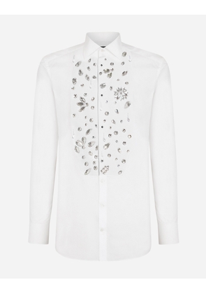 Dolce & Gabbana Gold-fit Tuxedo Shirt With Rhinestone Embroidery - Man Shirts White Cotton 40