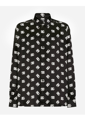 Dolce & Gabbana Oversize Silk Shirt With Dg Monogram Print - Man Shirts Black 39