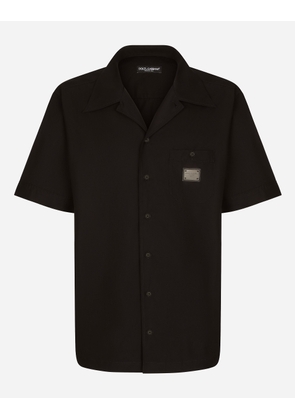 Dolce & Gabbana Cotton Hawaiian Shirt With Branded Tag - Man Shirts Black Cotton 37