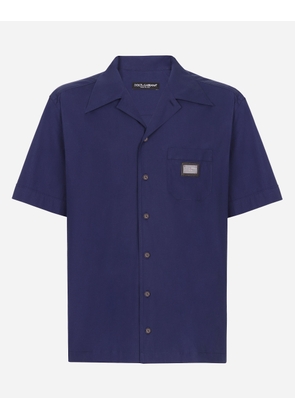 Dolce & Gabbana Cotton Hawaiian Shirt With Branded Tag - Man Shirts Blue Cotton 40