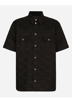 Dolce & Gabbana Cotton Jacquard Shirt With Dg Monogram - Man Shirts Black 42