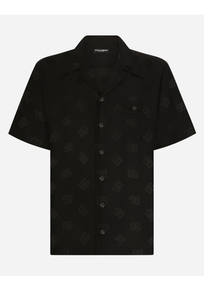 Dolce & Gabbana Silk Jacquard Hawaiian Shirt With Dg Monogram - Man Shirts Black 40