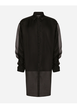 Dolce & Gabbana Double Oversize Shirt In Silk Satin And Organza - Man Shirts Black Fabric 40