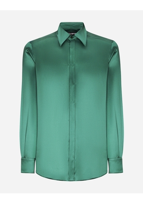 Dolce & Gabbana Silk Satin Martini-fit Shirt - Man Shirts Green Silk 41