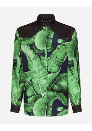 Dolce & Gabbana Silk And Stretch Denim Shirt With Banana Tree Print - Man Denim Multi-colored 42