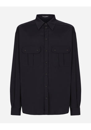 Dolce & Gabbana Technical Fabric Shirt With Pockets - Man Shirts Blue 39