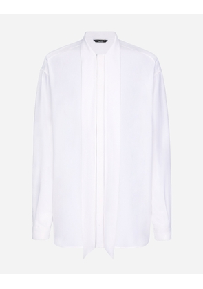 Dolce & Gabbana Crepe De Chine Silk Shirt With Scarf Detail - Man Shirts White 41