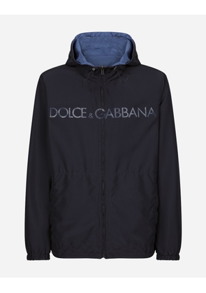Dolce & Gabbana Reversible Jacket With Hood And Logo - Man Coats And Jackets Blue Fabric 56