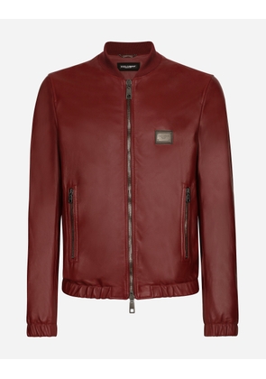 Dolce & Gabbana Leather Jacket With Branded Tag - Man Coats And Jackets Burgundy Leather 48