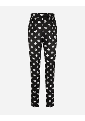 Dolce & Gabbana Silk Twill Pants With Dg Monogram Print - Man Trousers And Shorts Black 50