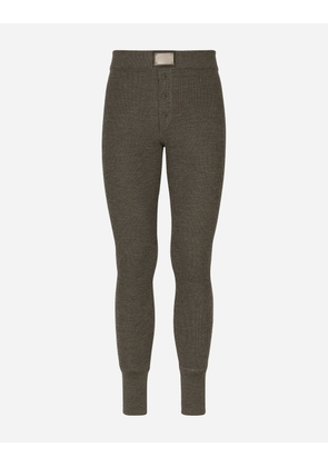 Dolce & Gabbana Wool Fine-rib Leggings With Logo Tag - Man Trousers And Shorts Gray Wool 50