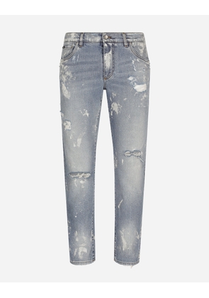 Dolce & Gabbana Bleached Wash Slim-fit Stretch Denim Jeans - Man Denim Multi-colored Fabric 44