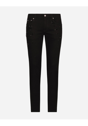 Dolce & Gabbana Stretch Skinny Jeans With Rhinestone Embroidery - Man Denim Multi-colored 52