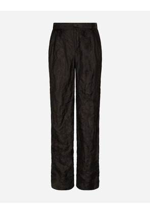 Dolce & Gabbana Tailored Straight-leg Pants In Metallic Technical Fabric And Silk - Man Trousers And Shorts Black 52