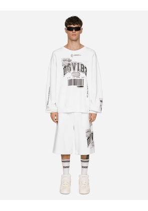 Dolce & Gabbana Jersey Jogging Shorts With Dgvib3 Print And Logo - Man Trousers And Shorts White Cotton L