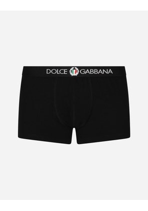 Dolce & Gabbana Two-way-stretch Jersey Regular-fit Boxers With Emblem - Man Underwear And Loungewear Black Cotton 6