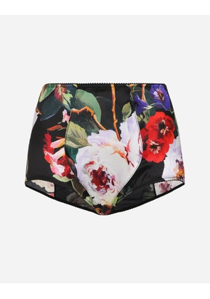 Dolce & Gabbana Satin High-waisted Panties With Rose Garden Print - Woman Underwear Print 4