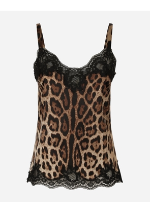 Dolce & Gabbana Slip Top Aus Satin Leoprint Mit Spitze - Woman Underwear Animal Print Satin 3