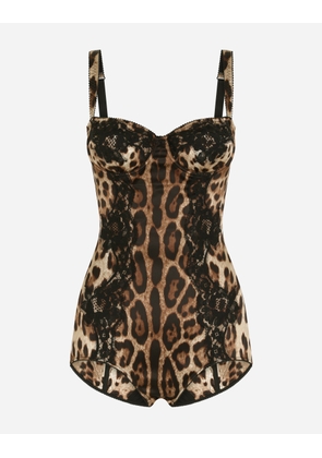Dolce & Gabbana Silk Balconette Lingerie Bodysuit With Leopard-print Lace Details - Woman Underwear Animal Print Cotton 1b