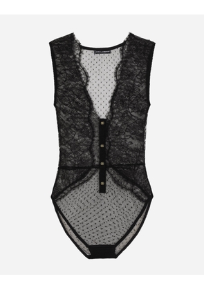 Dolce & Gabbana Lace Bodysuit With Plunging Neckline - Woman Underwear Black 1
