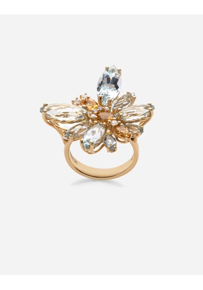 Dolce & Gabbana Spring Ring In Yellow 18kt Gold With Aquamarine Butterfly - Woman Rings Gold 46